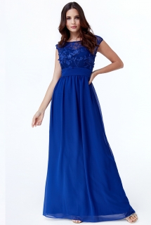 Dámské dlouhé šaty ANETTE s výšivkou modré